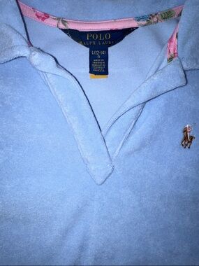 Polo by Ralph Lauren Light Blue Terry Polo with Floral Trim shirt and short set